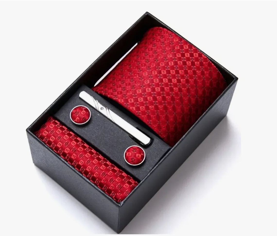 Riqui - Set Corbata, Pañuelo Y Colleras Rojo