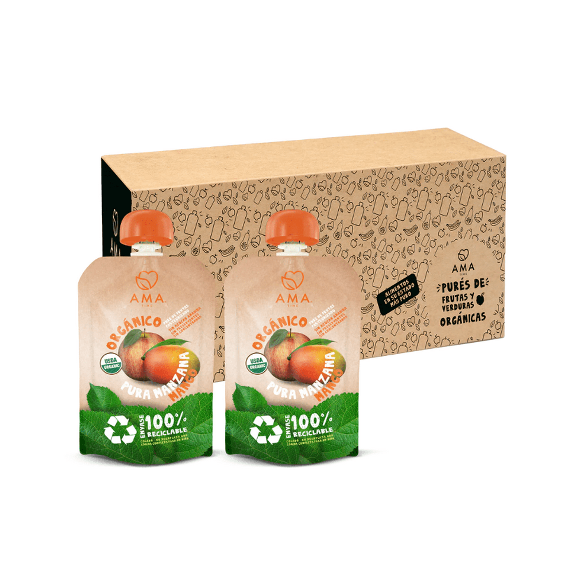 Ama Time - 32x Ama Pure Fruta Manzana Mango Orgánico Papilla Compota