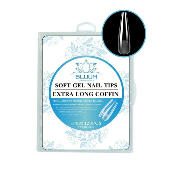 Tips Soft Gel Profesional Bluum 120 Unidades Extra Long Coffin