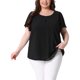 thumbnail image 1 of Agnes Orinda Blusa de Chifón para Mujer Talla Grande Camisa de Doble Capa Cuello Redondo Mangas Cortas con Volantes Tops Casual para Trabajo 3X Negro, 1 of 8