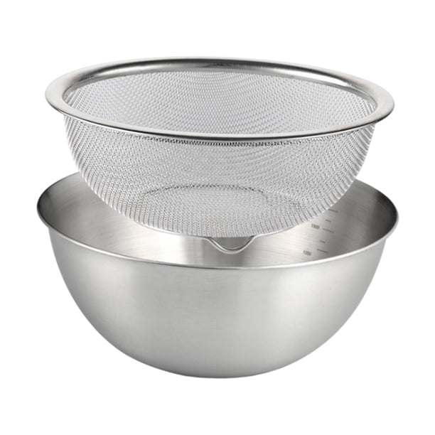 Colador de acero inoxidable 2x304 con tazón para mezclar, tazón para lavar arroz, colador, juego de coladores de alimentos para frutas, Pasta, ensalad 24cm