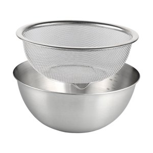 Magideal - Colador De Acero Inoxidable 2X304 Con Tazón Para Mezclar, Tazón Para Lavar Arroz, Colador, Juego De Coladores De Alimentos Para Frutas, Pasta, Ensalad 24Cm