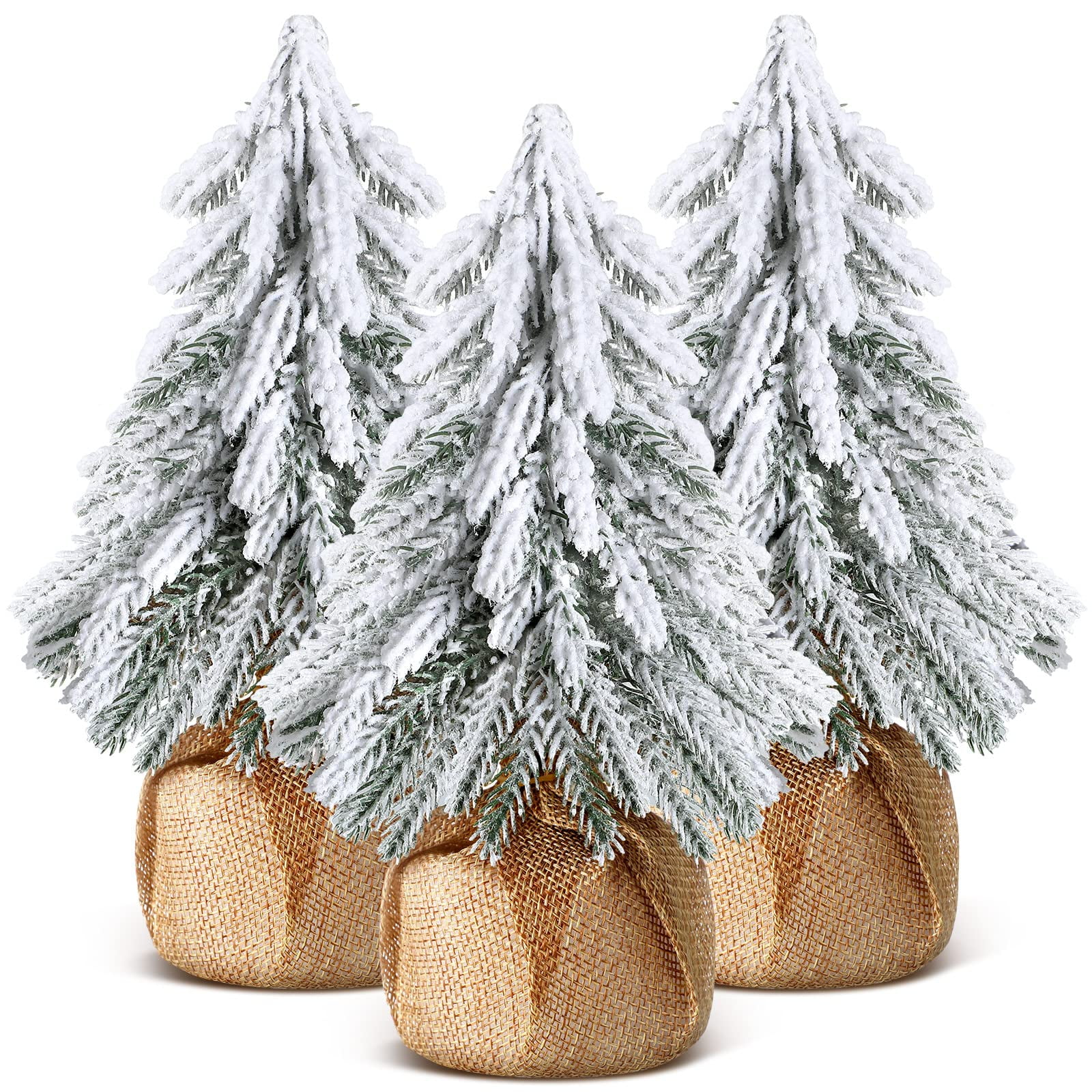 Xusx111 - 3 Piezas Árboles De Navidad De La Mesa De La Nieve, Árboles De Pino De La Mesa De La Nieve Con Base De Madera, Árboles De Navidad De Escritorio Artificiales Para Las Decoraciones De La Mesa