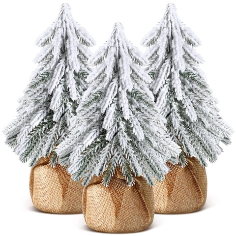 Xusx111 - 3 Piezas Árboles De Navidad De La Mesa De La Nieve, Árboles De Pino De La Mesa De La Nieve Con Base De Madera, Árboles De Navidad De Escritorio Artificiales Para Las Decoraciones De La Mesa