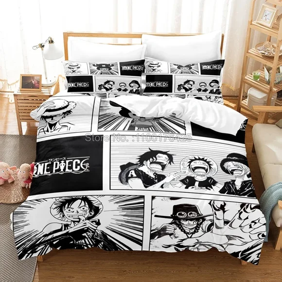 Black and White Manga Style Bedding Set High-quality Spring Autumn Quilt Covers Pillowcases Kid's Bedroom Duvet Cover Bed Sheets