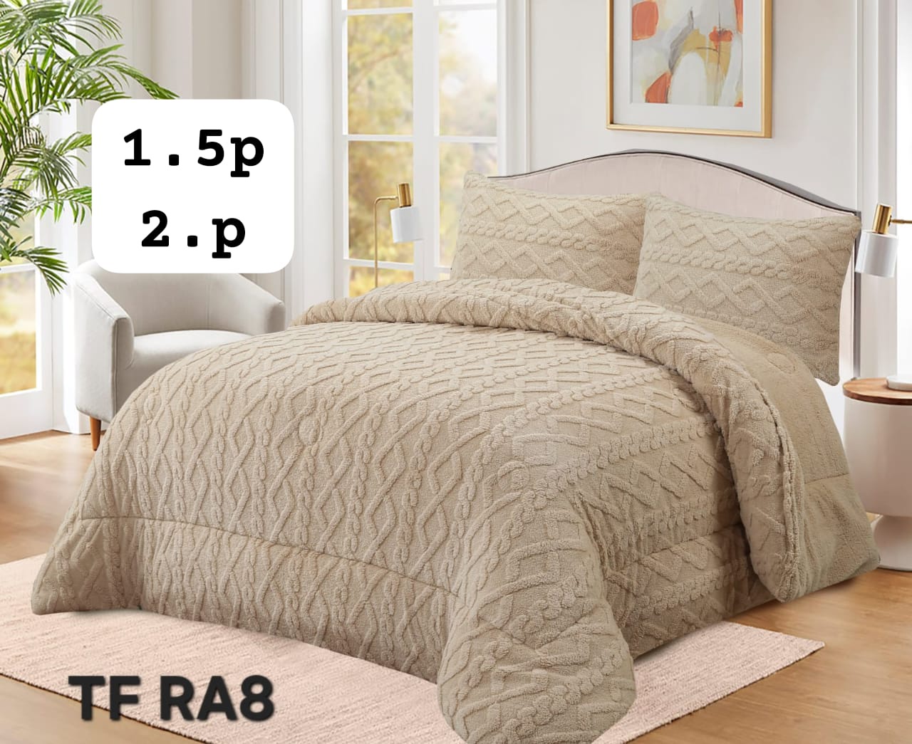 Aladdins Shop - Cobertor De Invierno Texturizado Con Chiporro 1,5 Plaza Diseño Trenza Beige