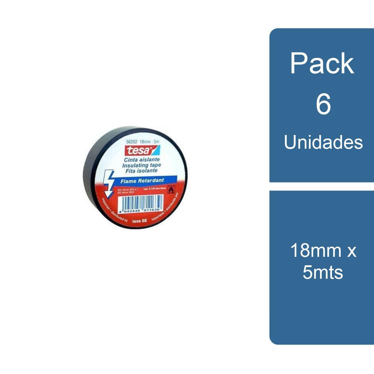 Tesa - Pack 6 Huinchas Aisladora Electrica Negra 18mm X 5mts