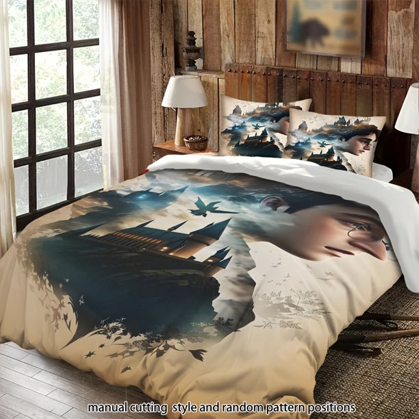 Bedding Character with Glasses And Castle Birds Elements All-Season Machine Washable Includes Pillowcases Suitable for Bedroom Guest Room Dormitory Holiday Deco
