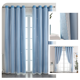 thumbnail image 2 of suxuMhao Cortinas de Estrellas Huecas con Gasa, 2 Piezas 52x72in, Cortinas para Sala/dormitorio, Cortina Transparente Perforada Opaca, Azul + Blanco, Poliéster y Encaje, 2 of 5