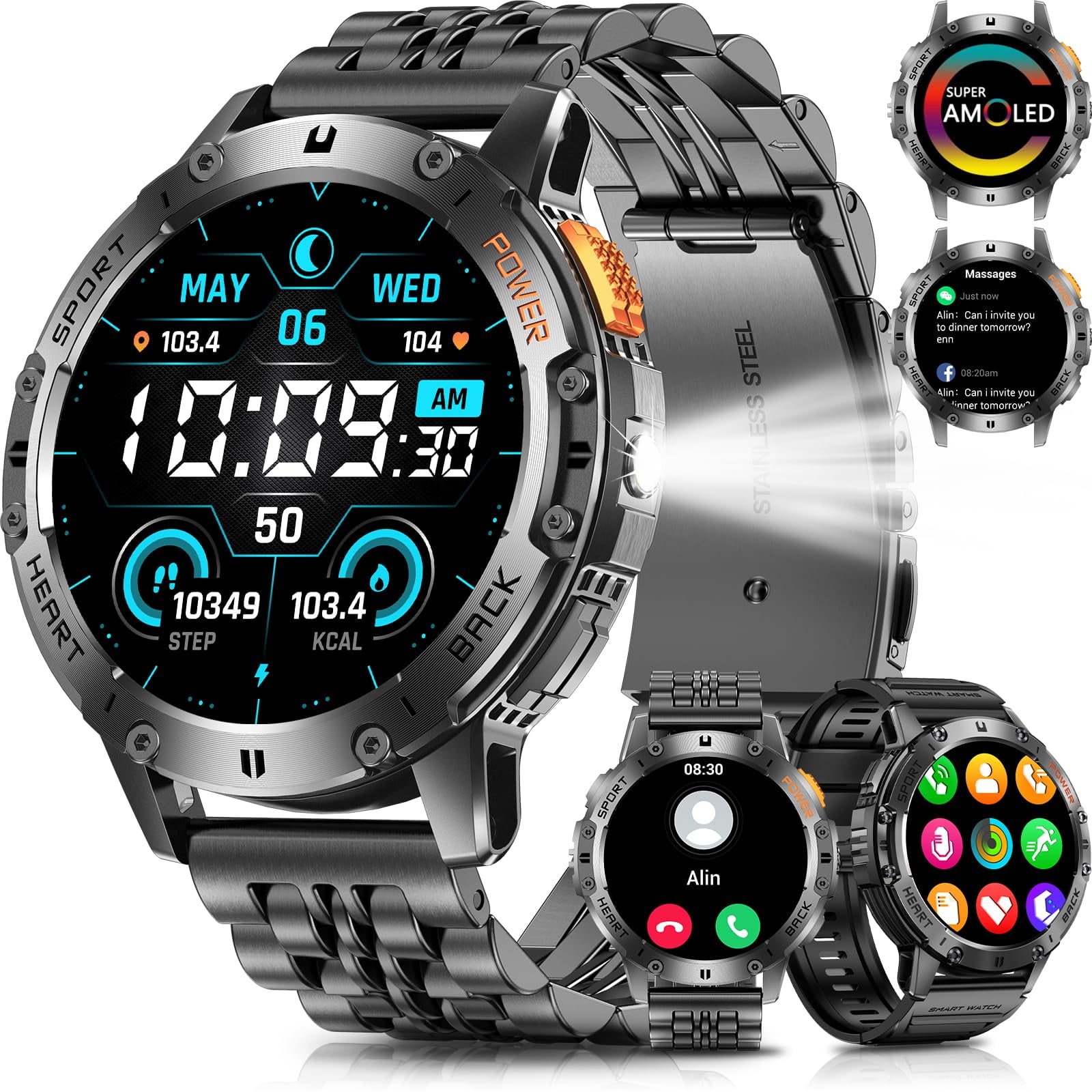 Reloj Inteligente Podoeil Military Para Hombre 1.43" Amoled Bluetooth
