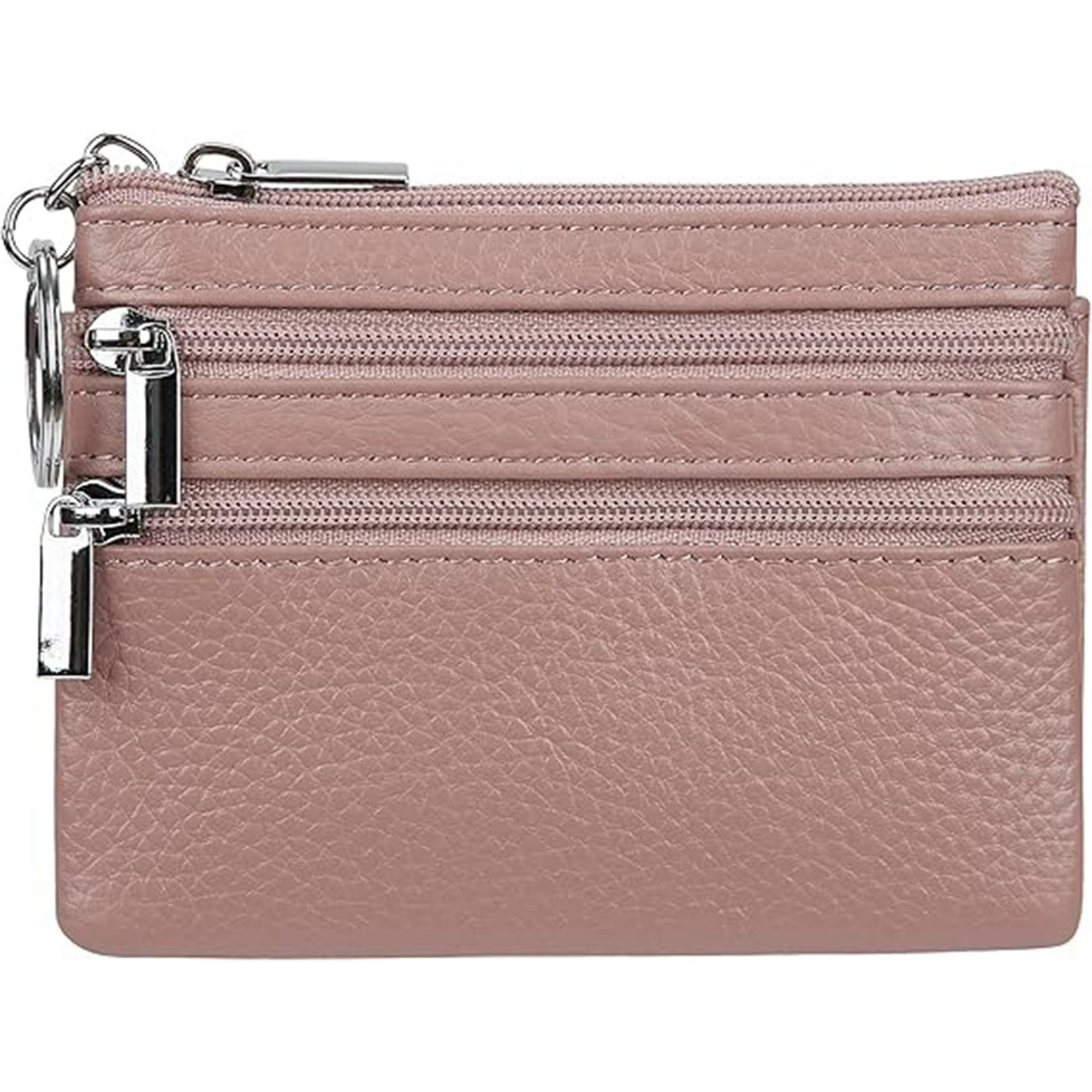 Veat00l - Billetera De Moneda De Cuero De Vaca Femenina Mini Billetera, Llavero, Diseño De Tres Cremalleras