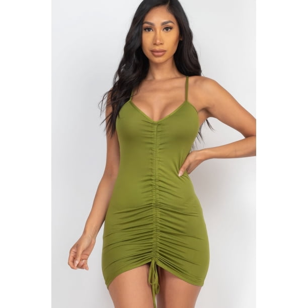 Minivestido con Detalle Frontal Fruncido Ajustable Verde L