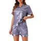 thumbnail image 1 of INSPIRE CHIC Conjunto de Pijama de Manga Corta para Mujer con Ribete en Contraste Regreso a Clases Conjunto de Pijama de Cuello con Botones Suaves para Primavera Verano M Lila Claro, 1 of 5