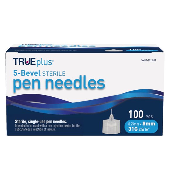 Agujas para pluma TRUEplus 31G 8 mm recubiertas de silicona 100 uds