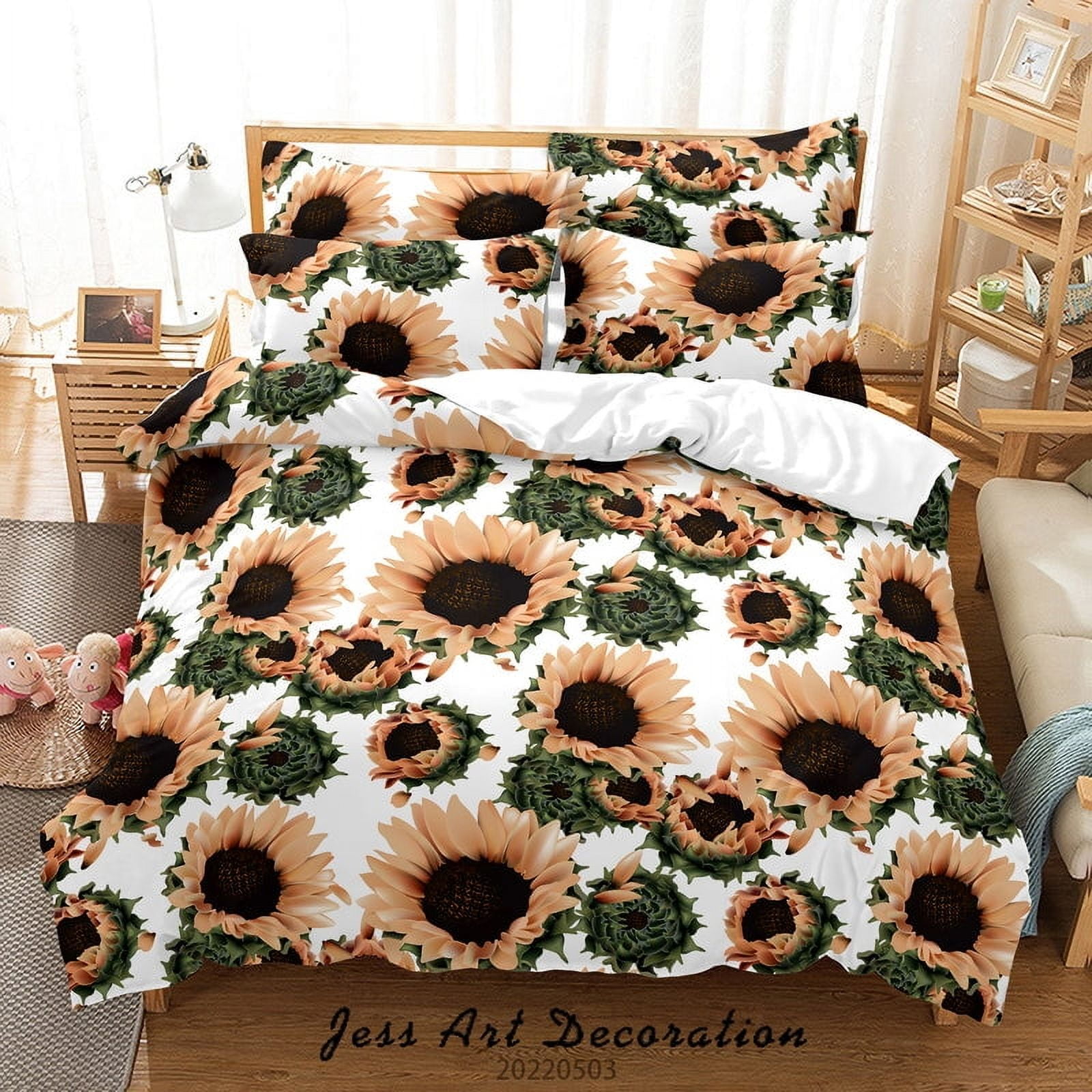 Milsleep - 3d Floral Girasol Funda De Edredón Juego De Ropa De Cama Funda De Edredón Funda De Almohada 622