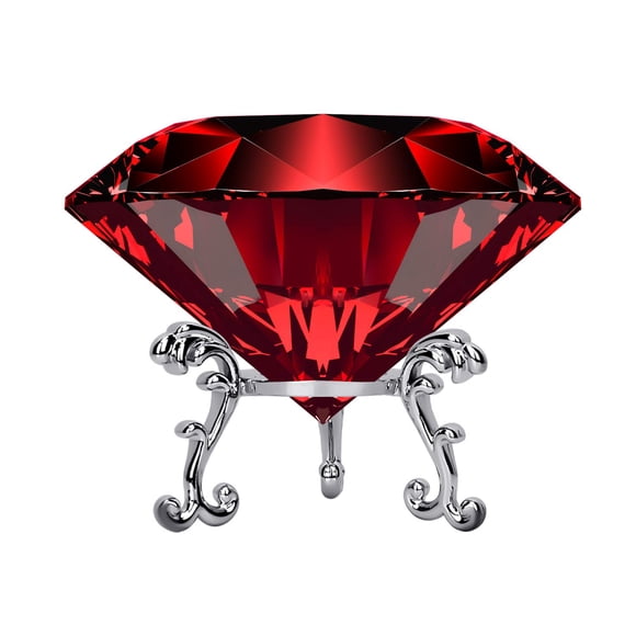 Peso de papel Adwikoso Diamante de cristal rojo 8 cm con soporte