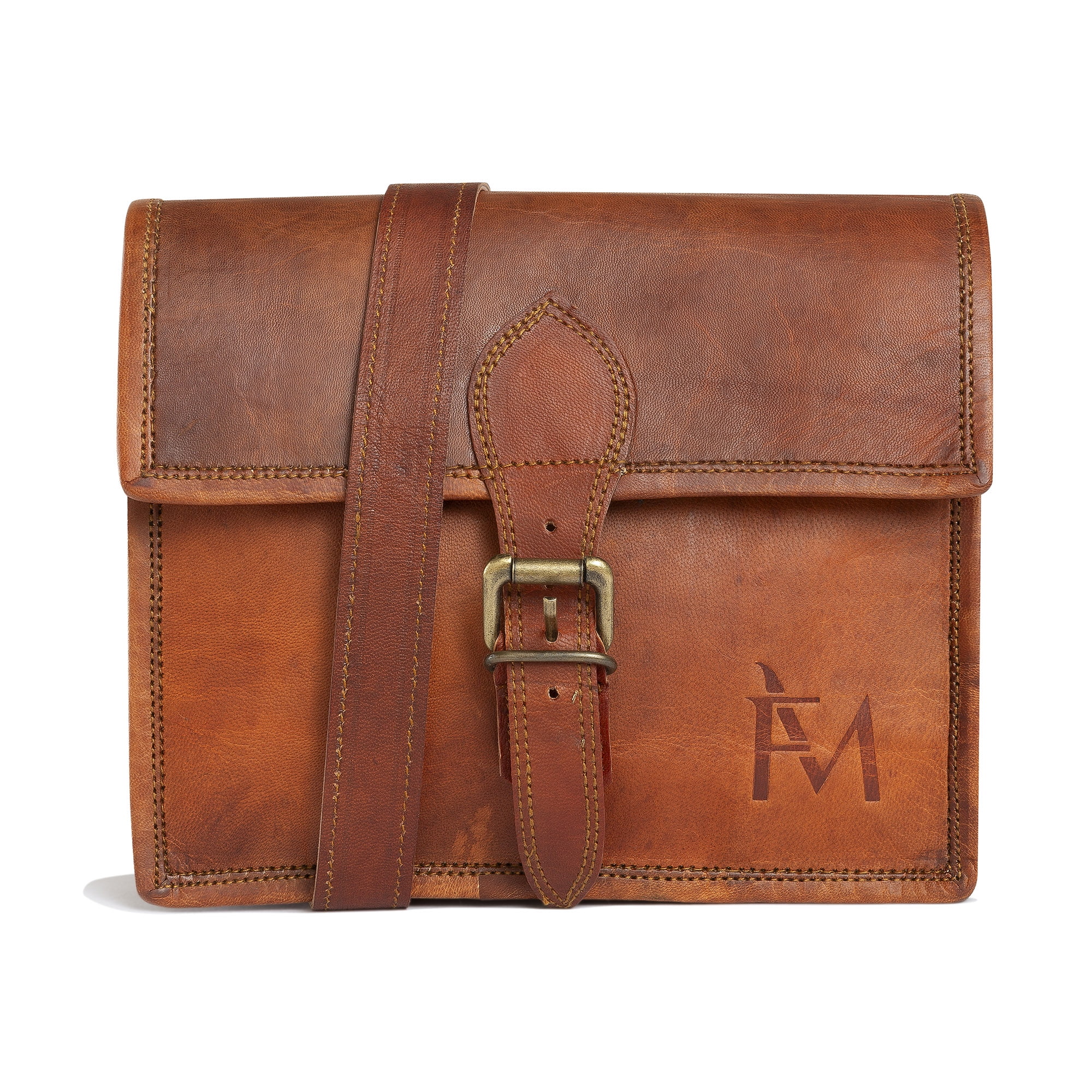 Bolso Bandolera De Cuero Natural, Colo Café, Miel. Vintage Franz Mossi