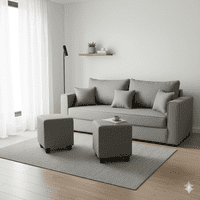 Construcsofá - Living Aurelia 3 Cuerpos + 2 Pouf Tela Gris