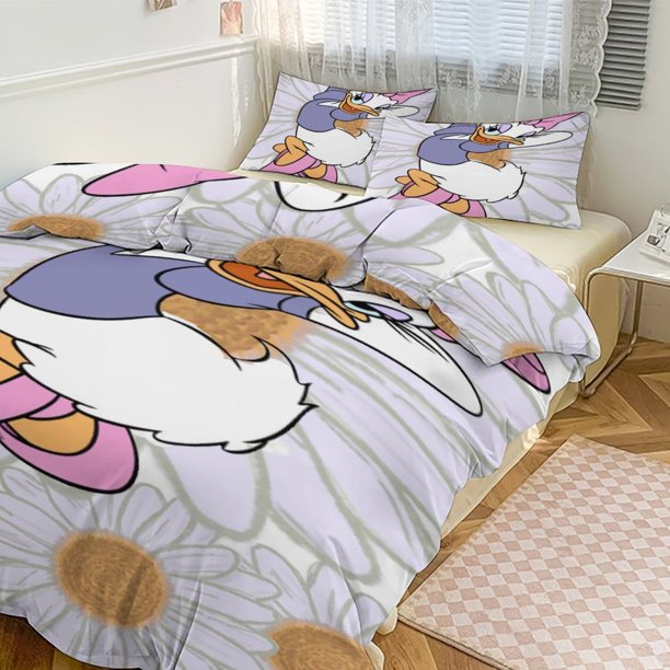 Daisy Duck Print Bedding Set Pattern Duvet Cove Set 3 Pieces 1 Quilt Cover And 2 Pillowcases for Women Men Teens