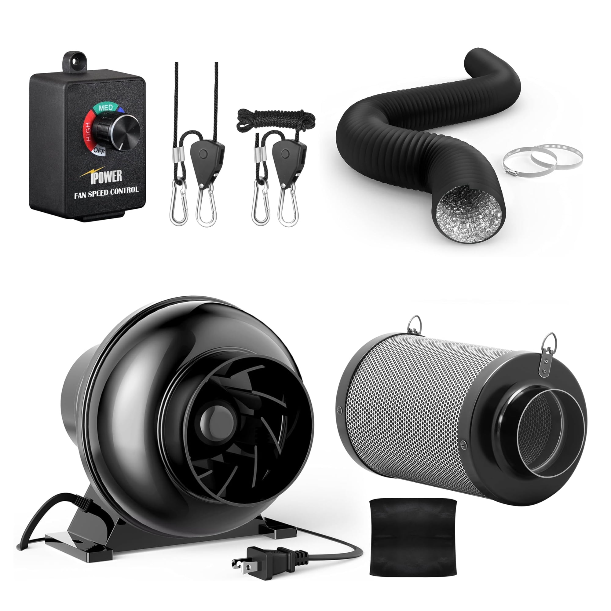 Ventilador En Línea Ipower De 4 Pulgadas Con Filtro De Aire Y Carbono Y Conductos De 8 Pies