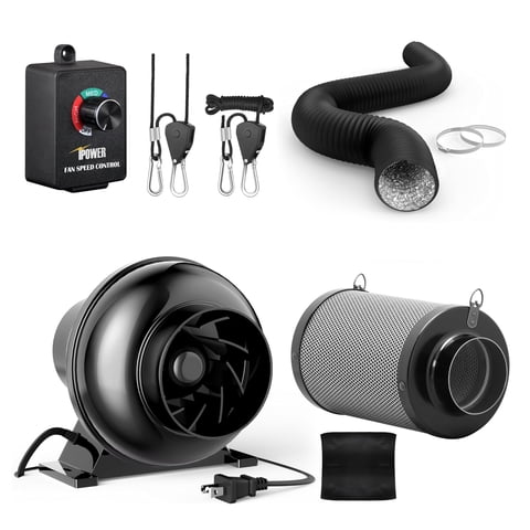 Ventilador En Línea Ipower De 4 Pulgadas Con Filtro De Aire Y Carbono Y Conductos De 8 Pies