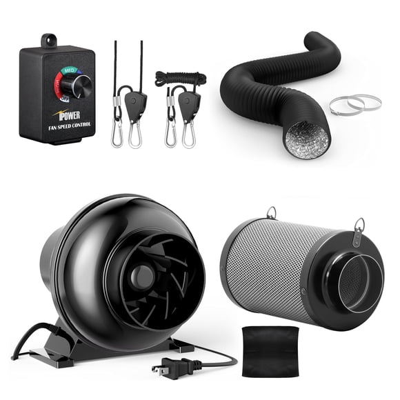 Ventilador en línea iPower de 4 pulgadas con filtro de aire y carbono y conductos de 8 pies