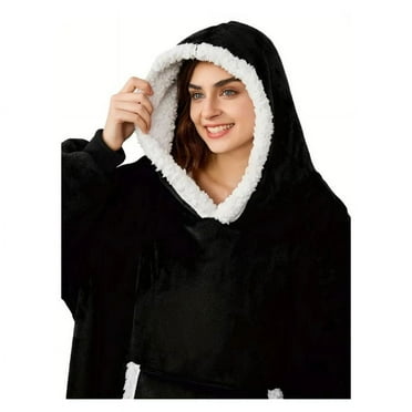 Poleron Hoddies Manta Polar Frazada Con Capucha Sudadera Felpa Negro