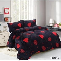 Aladdins Shop - Cobertor De Invierno De Plush Y Chiporro 2 Plazas Negro Corazones Rojos