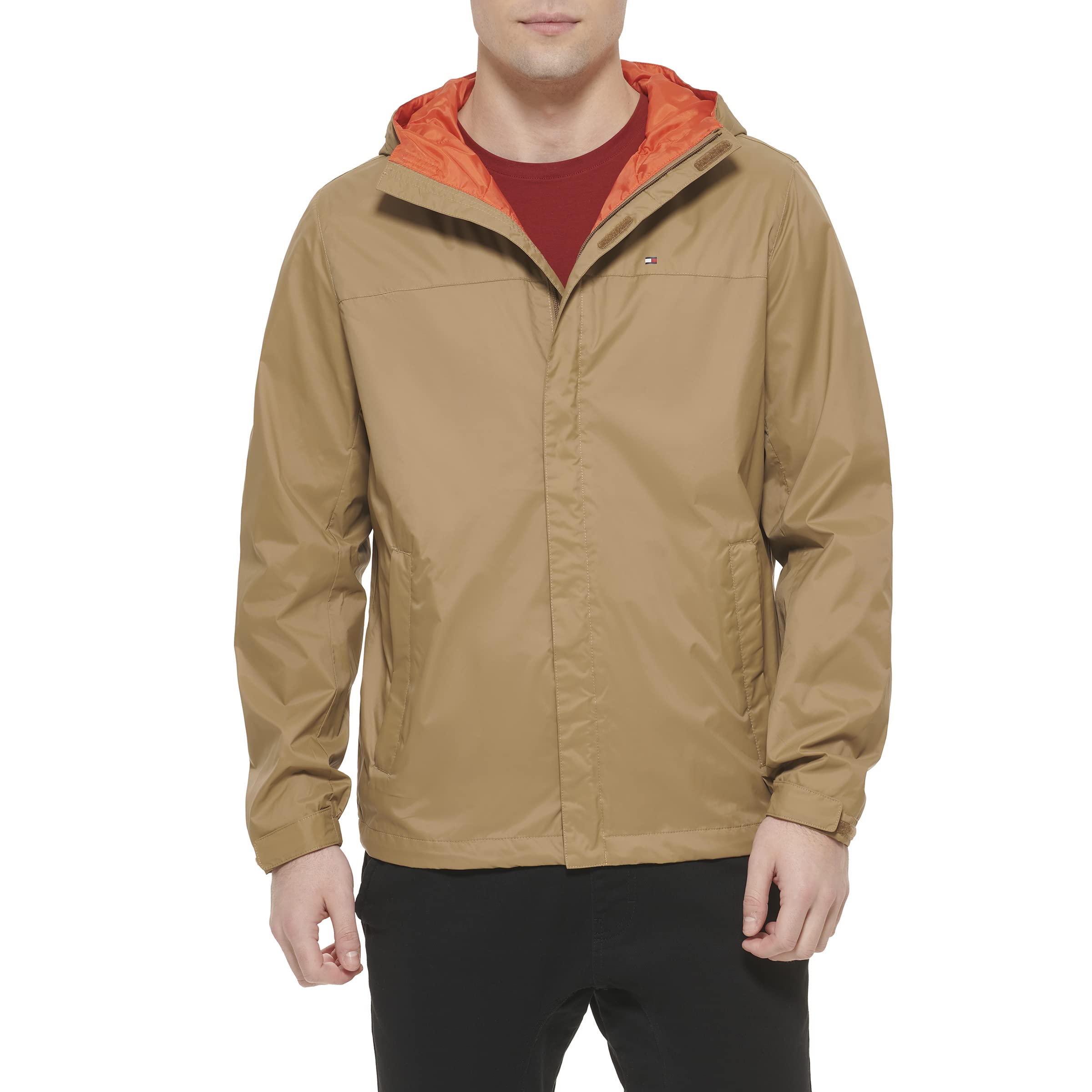 Chaqueta Tommy Hilfiger Ligera Impermeable Para Hombre, Color Caqui