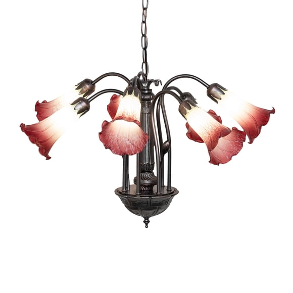 Candelabro Meyda 24" Verde Mar y Rojo Arándano, 7 luces, estilo Lirio de Estanque