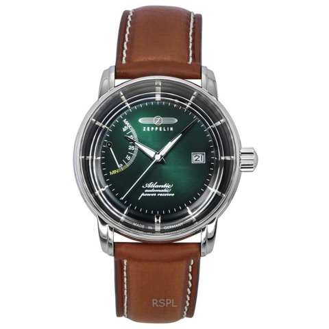 Reloj Automático Para Hombre Zeppelin Atlantic Correa De Cuero Dial Verde Oscuro 84624