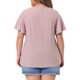 thumbnail image 3 of Agnes Orinda Camiseta de Escuela para Mujer Talla Grande Cuello Redondo Ajuste Suelto Manga con Volantes Verano Hueco Blusas Casuales 2X Rosa, 3 of 6