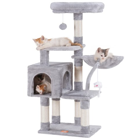 Heybly - Cat Tree Hct004Sw Hct004Sw Con Percha De Felpa Acolchada, Color Gris Claro