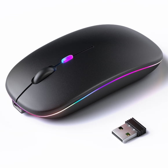 Ratón inalámbrico Bluetooth KANMABPC LED recargable de modo dual