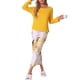 thumbnail image 2 of INSPIRE CHIC Conjunto de Pijama de Manga Larga para Mujer, Conjunto de Descanso Suave y Elástico con Top Sólido y Pantalones Capri Florales para Casa M Amarillo, 2 of 6