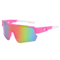 Polasup Gafas Lentes De Sol Gafas De Sol Deportivas En Rosa Y Blanco Con Lentes Iridiscentes Multicolor. Diseño Moderno, Protección Uv 400. Ideales Para Ciclismo, Running Y Actividades