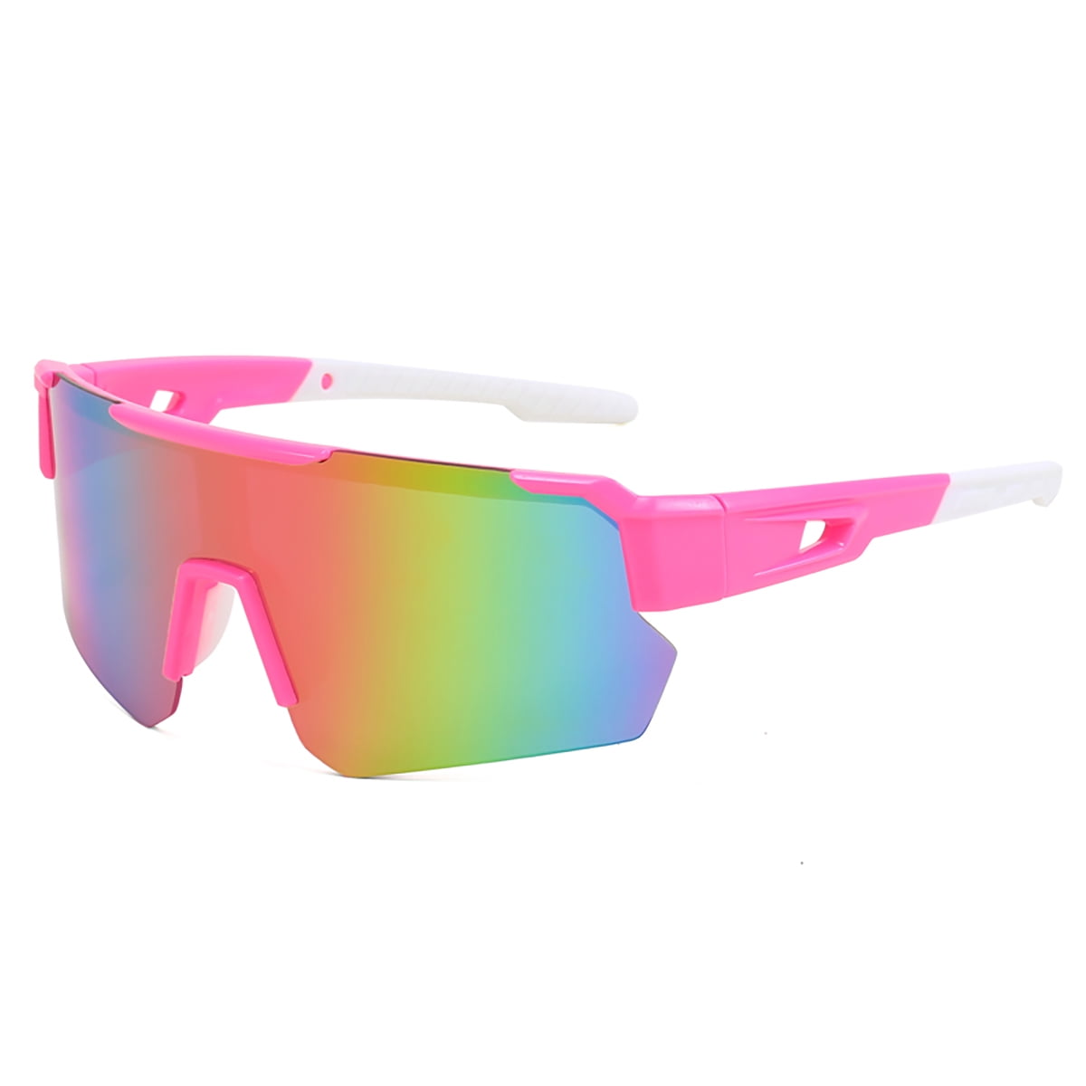 Polasup Gafas Lentes De Sol Gafas De Sol Deportivas En Rosa Y Blanco Con Lentes Iridiscentes Multicolor. Diseño Moderno, Protección Uv 400. Ideales Para Ciclismo, Running Y Actividades