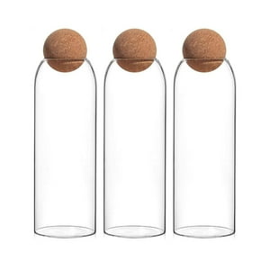 Fliperex - Set 3 Botellas Frascos Vidrio Transparente Tapa De Corcho Xl Blanco