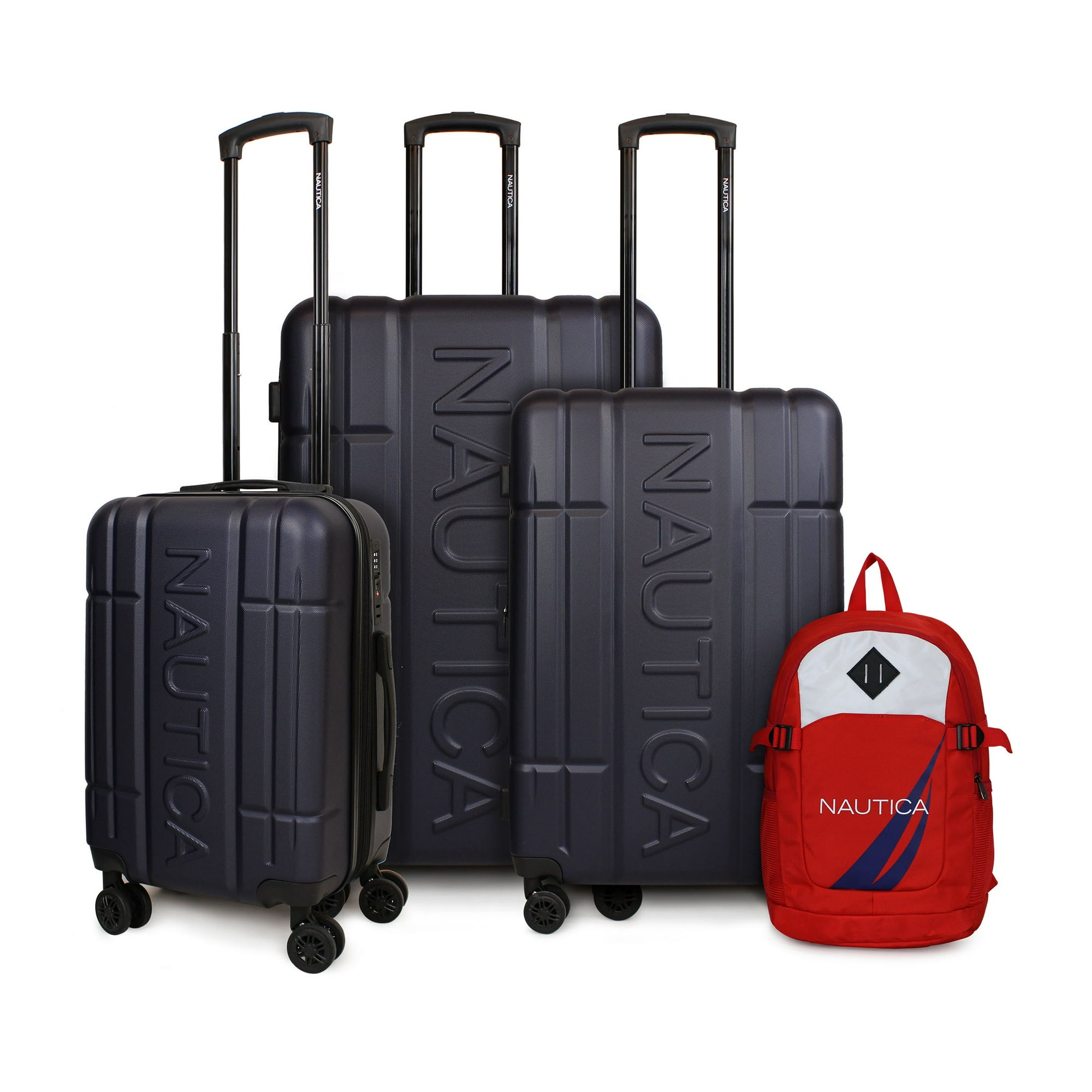 Nautica - Set 3 Maletas S+m+l Amsterdam Azul + Mochila Atlas Rojo