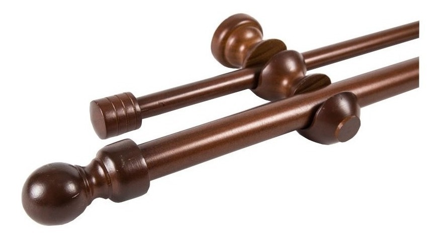 Metalhsa - Set Barras Para Cortina Doble 19/28 Mm De Madera 2,00 Mt Color Caoba Terminal Bola