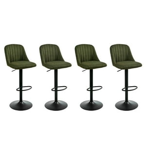 Global Latin Group - Pack 4 Silla De Bar Moderna Regulable Asiento Tapizado Y Base Metálica Verde