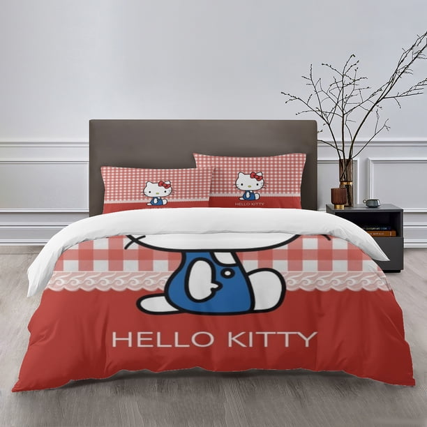 Hello Kitty Bedding Sets Bed Cartoon Duvet Cover Lightweight 3 Piece Bet Sets for Kids Boys Girls