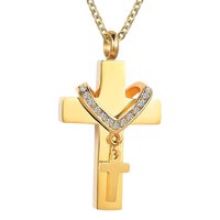 Magideal - Urna De Acero Con Colgante De Cremación De Doble Cruz, Recuerdo Conmemorativo, Joyería Clásica Para Cenizas Dorado