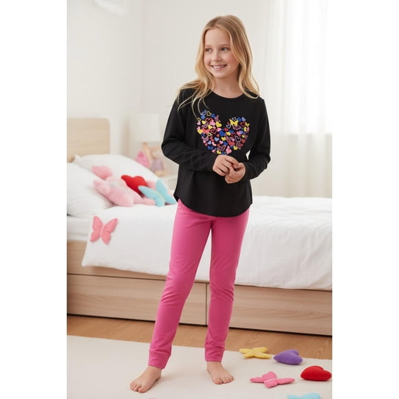 Pijama Niña Estampado Corazón negro 6