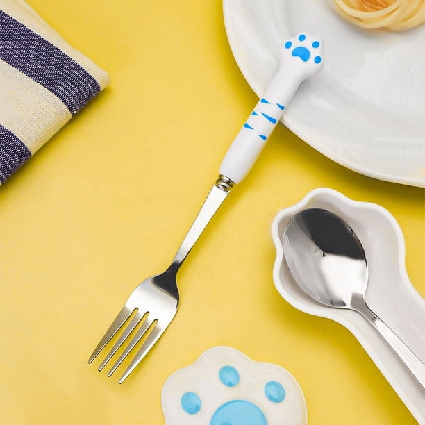 1set Cat Claw Spoon And Fork With Storage Case, Stainless Steel Creative Plastic Handle Cat Paw Spoon Fork Set, Portable Outdoor Tableware With Box