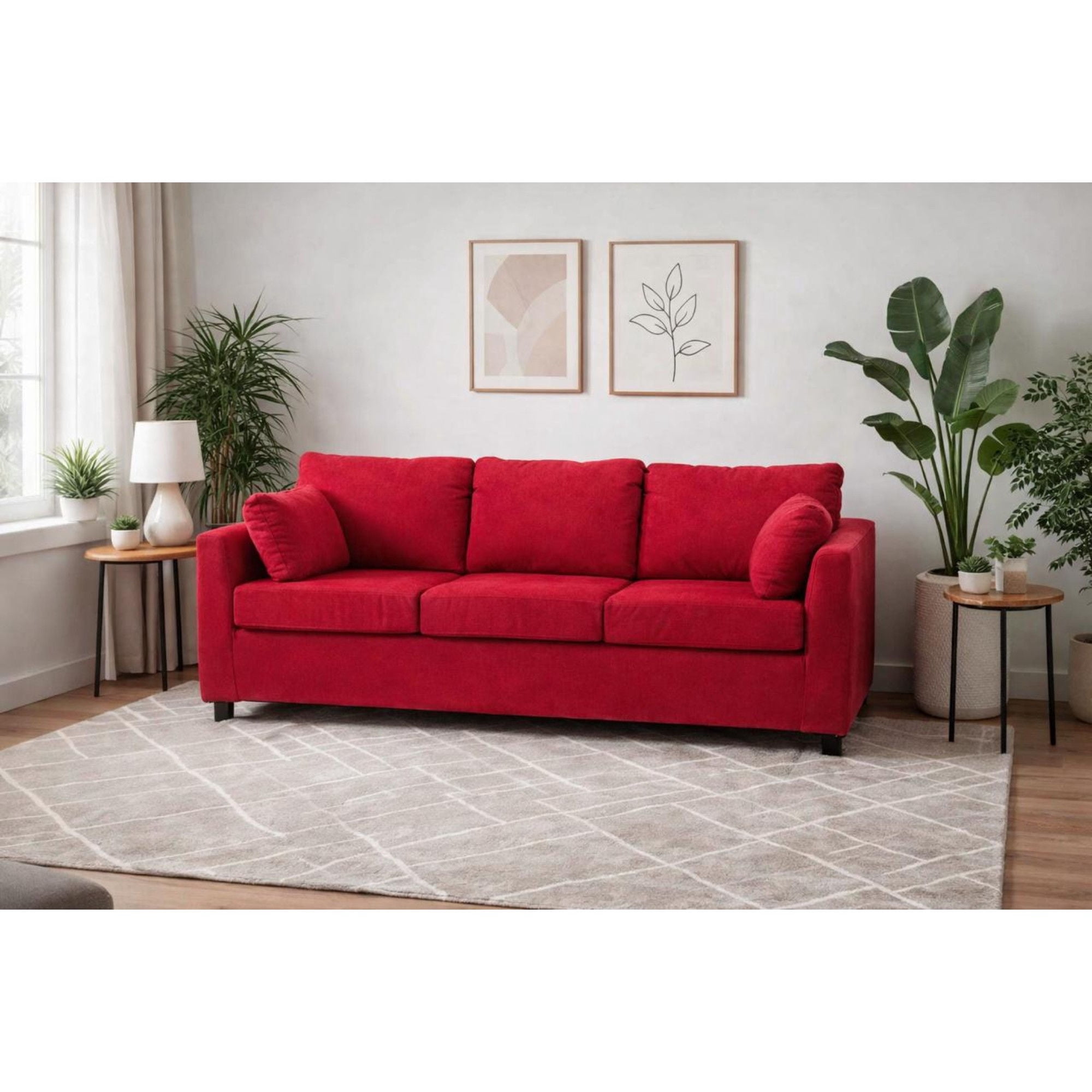 Kea - Sofá 3 Cuerpos Texas Tela Rojo