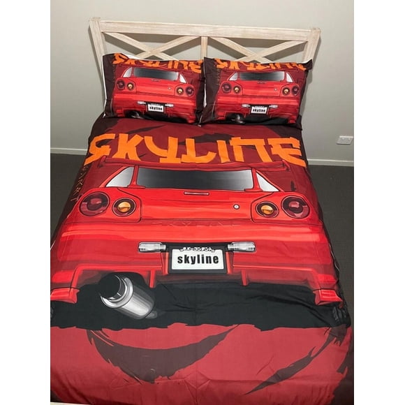 Skyline Car Printed Quilt Duvet Cover Set Double Pillowcase 3-Piece Bedding Set