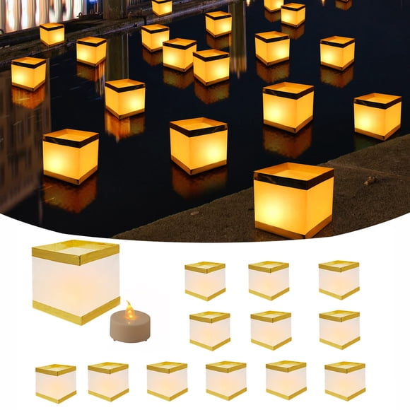 Faroles flotantes FuHigh, 12 unidades, velas LED sin llama, 14 cm