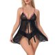 thumbnail image 1 of INSPIRE CHIC Conjunto de Lencería de Encaje para Mujeres Camisón Escotado Malla Floral Transparente Ropa de Dormir sin Alambres con Tangas L Negro, 1 of 5