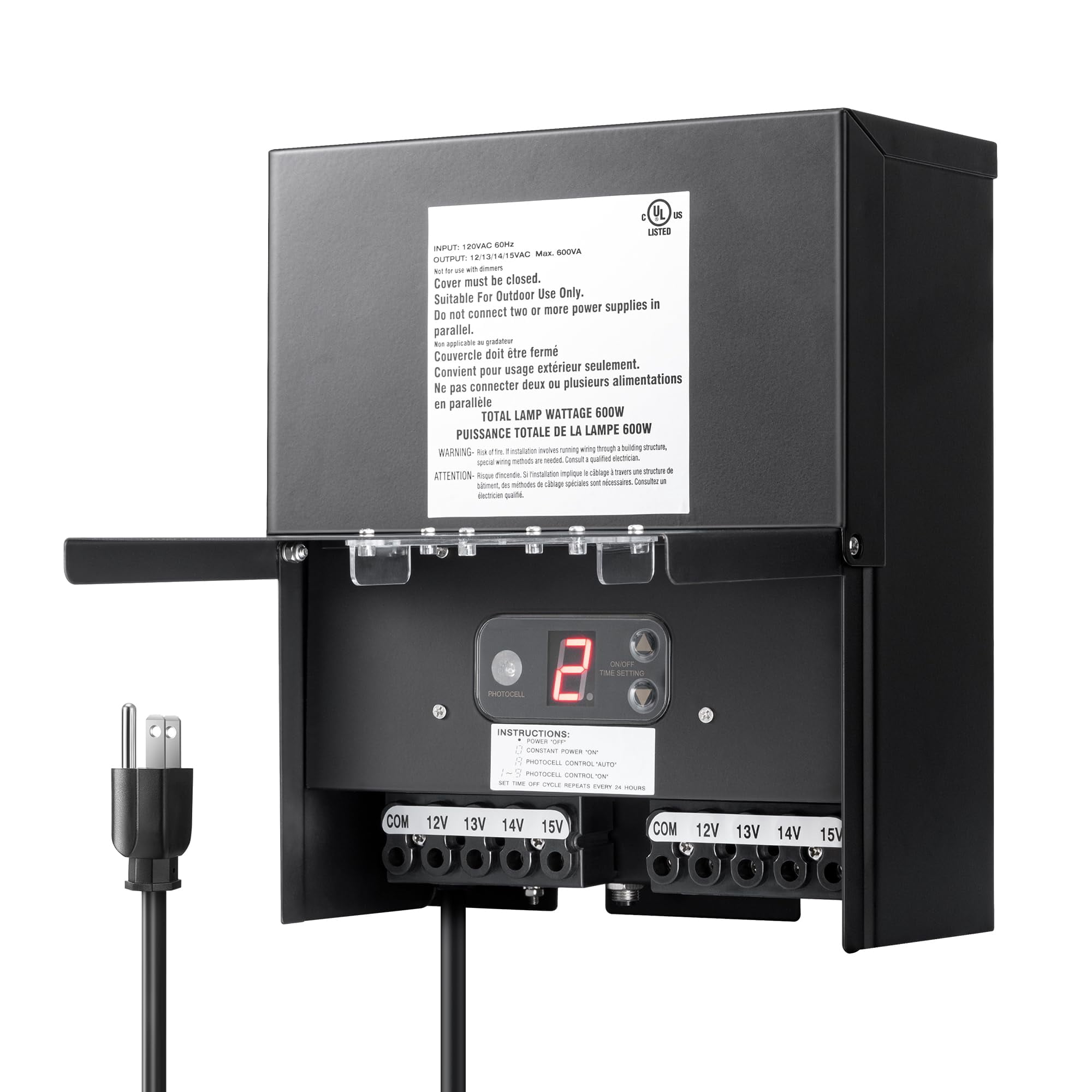 Transformador Dewenwils 600w De Bajo Voltaje Con Temporizador Y Fotocélula, 120v